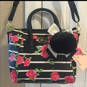 Luv BETSEY JOHNSON Crossbody Black Striped Floral